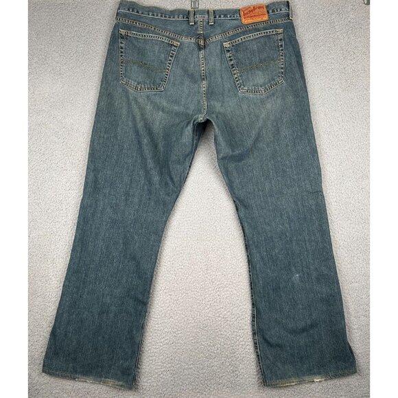 Lucky Brand Mens Jeans 38x33 Distressed Blue Dark Wash Stretch Denim Whiskers 🍀 - Picture 3 of 12